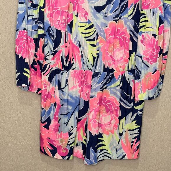 Lilly Pulitzer Ariele Romper High Tide Medium Beaded Long Sleeve Floral - Picture 5 of 11